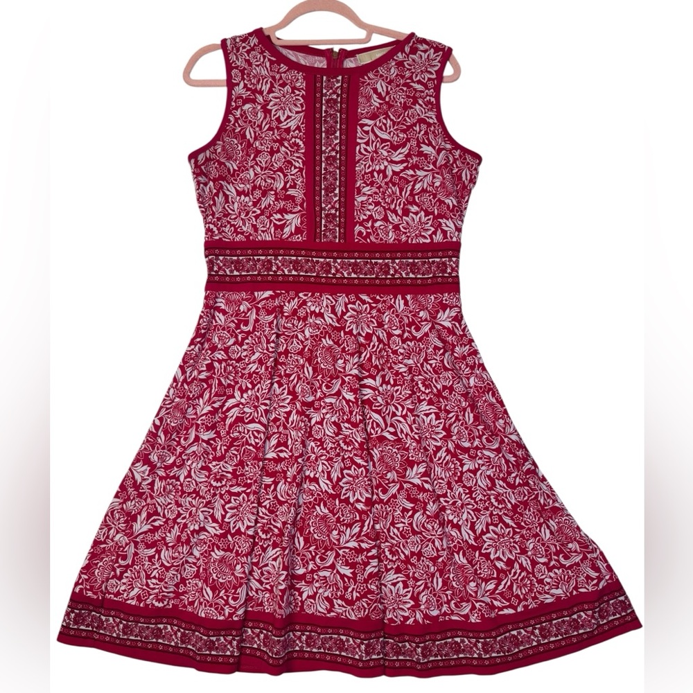 Michael Kors Red & White Floral Fit &‎ Flare Dress | Size M
